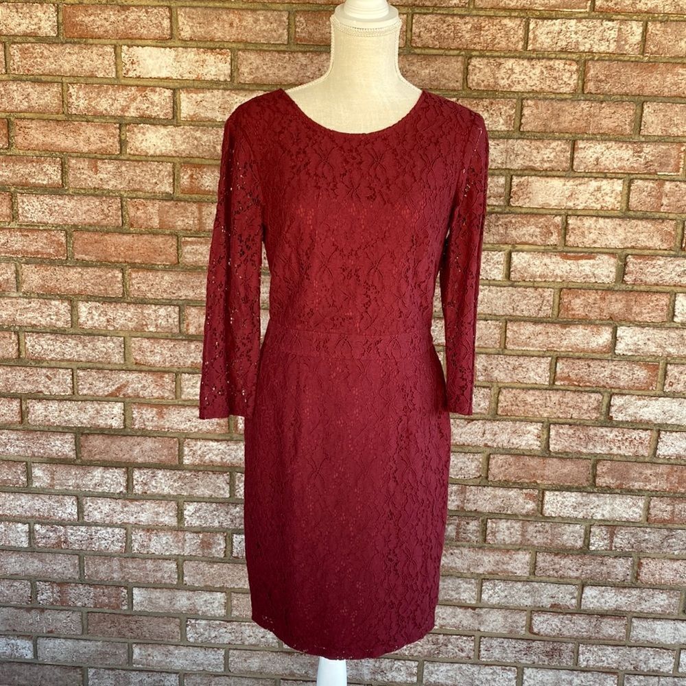 Merona Wine Colored Lace Fitted Dress - Size 6